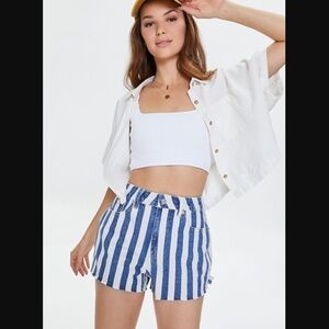 Forever 21 Striped Blue White Denim Shorts 28" NWT